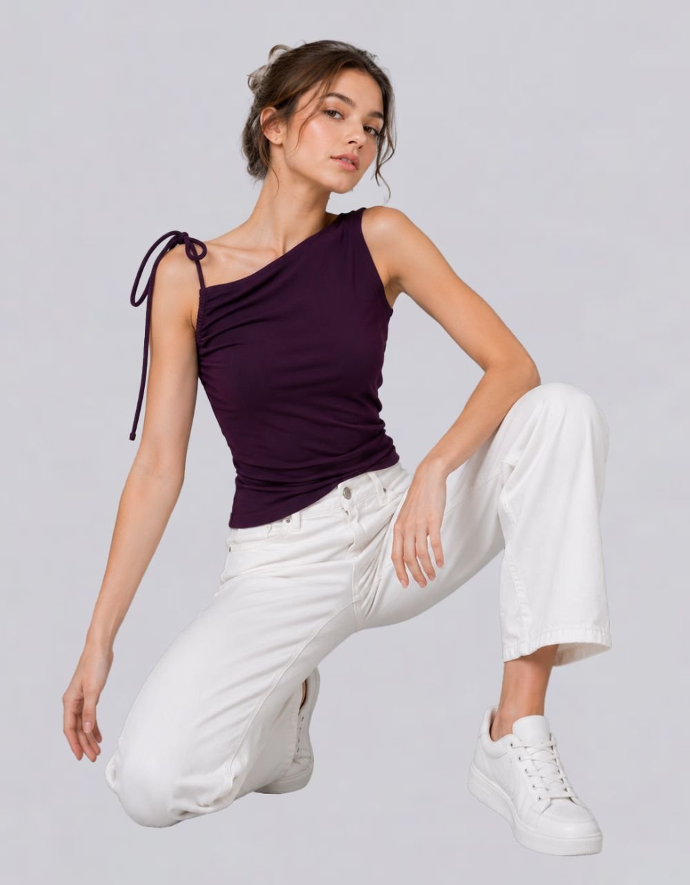 Adjustable Tie Shoulder sleeve Less Knit Top
