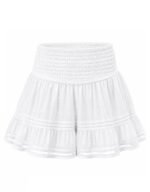 White Swiss Dot Smocked Waist Mini Skirt