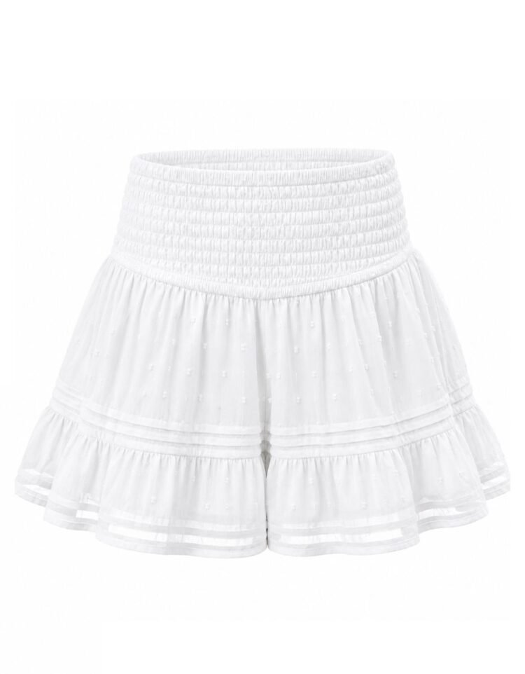 White Swiss Dot Smocked Waist Mini Skirt