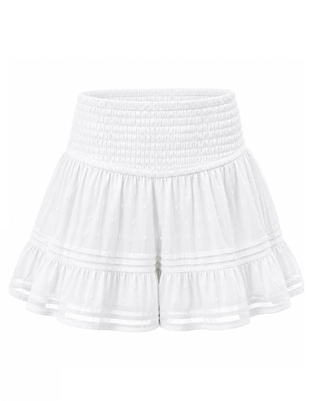 White Swiss Dot Smocked Waist Mini Skirt