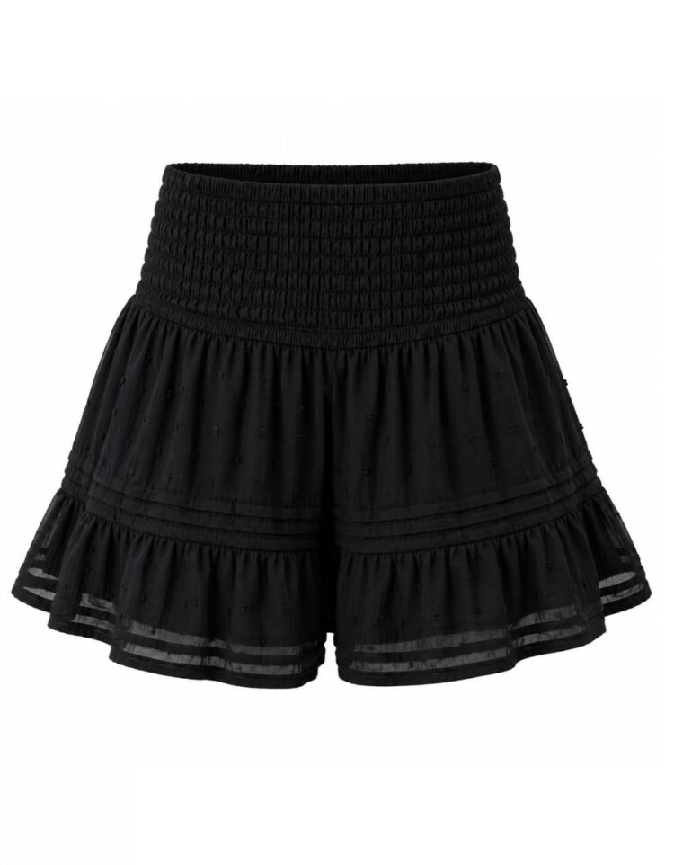 White Swiss Dot Smocked Waist Mini Skirt
