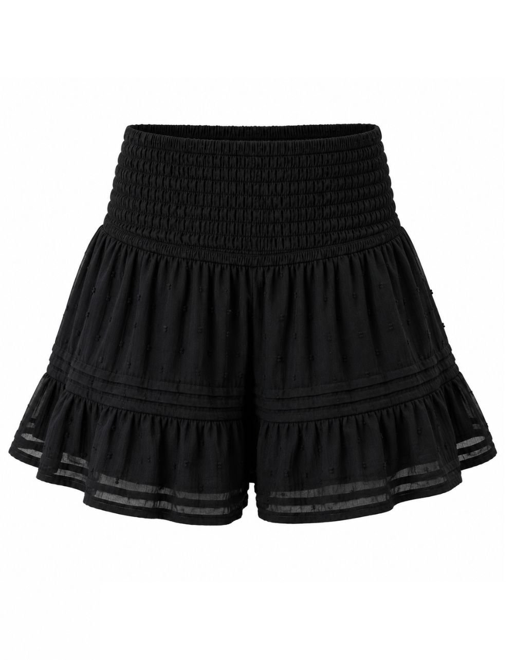 White Swiss Dot Smocked Waist Mini Skirt