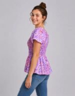 Purple Floral Smocked Peplum Knit Top