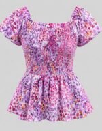 Purple Floral Smocked Peplum Knit Top