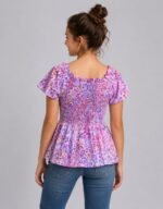 Purple Floral Smocked Peplum Knit Top